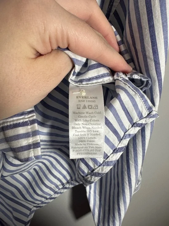 Everlane Cropped Striped Cotton Button Down The Woven PJ Top NWT Medium - Picture 13 of 13